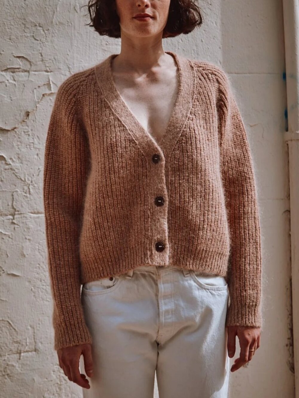 ANNA V-Neck Cardigan in Merino-Mohair Wool - Light Pink